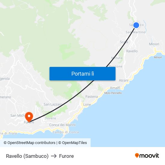 Ravello (Sambuco) to Furore map