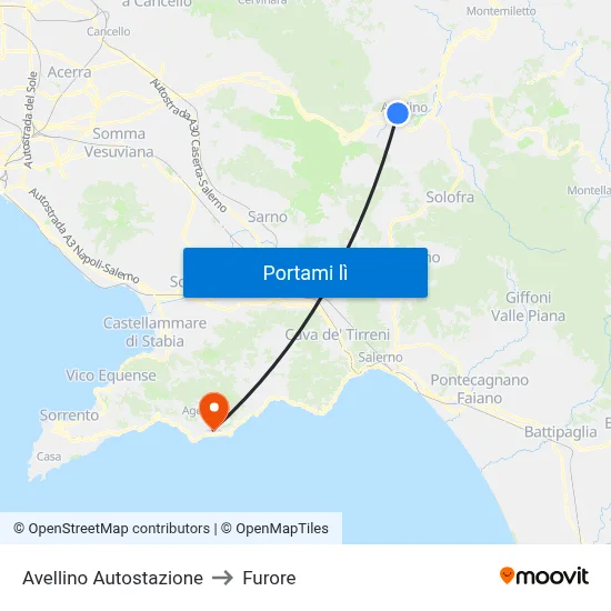 Avellino Autostazione to Furore map