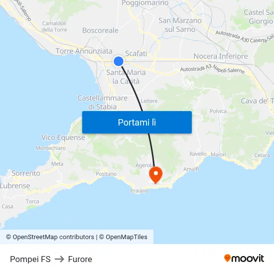 Pompei FS to Furore map