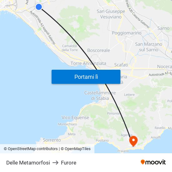 Delle Metamorfosi to Furore map