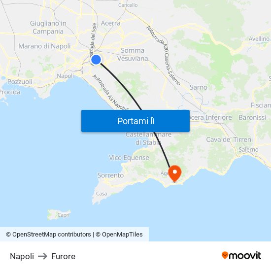 Napoli to Furore map