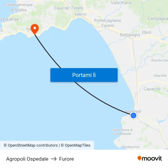 Agropoli Ospedale to Furore map