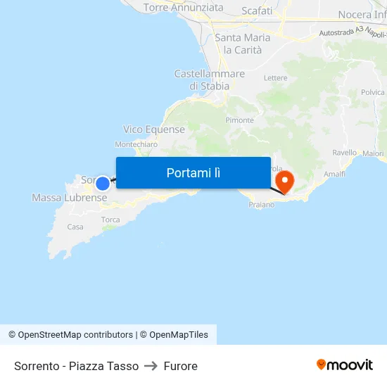 Sorrento - Piazza Tasso to Furore map