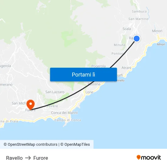Ravello to Furore map