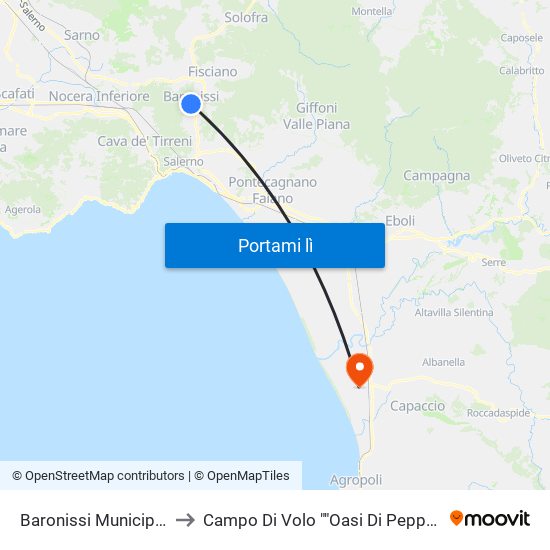 Baronissi Municipio to Campo Di Volo ""Oasi Di Peppe"" map