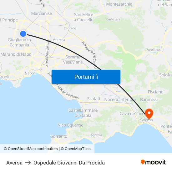 Aversa to Ospedale Giovanni Da Procida map