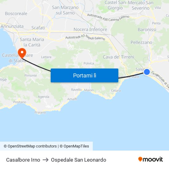 Casalbore Irno to Ospedale San Leonardo map