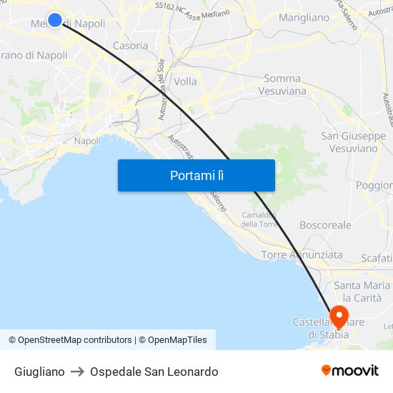 Giugliano to Ospedale San Leonardo map