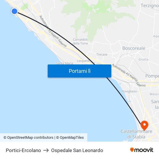 Portici-Ercolano to Ospedale San Leonardo map