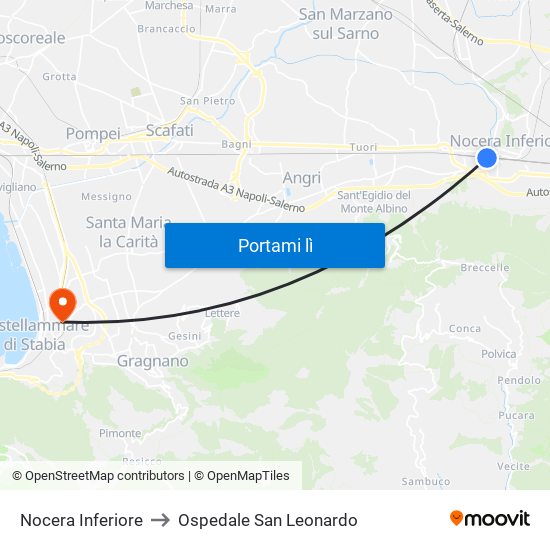 Nocera Inferiore to Ospedale San Leonardo map