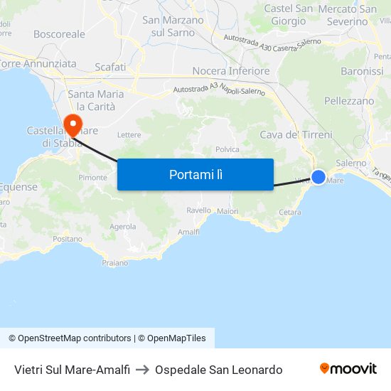 Vietri Sul Mare-Amalfi to Ospedale San Leonardo map