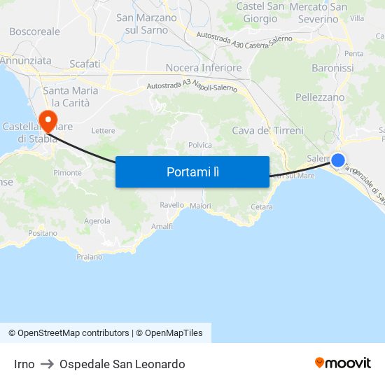 Irno to Ospedale San Leonardo map