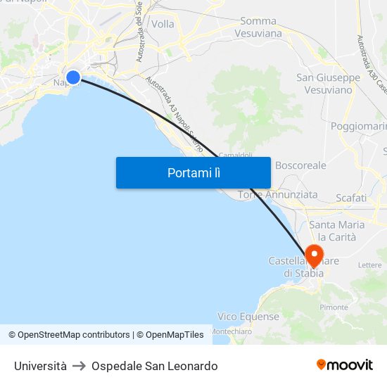 Università to Ospedale San Leonardo map