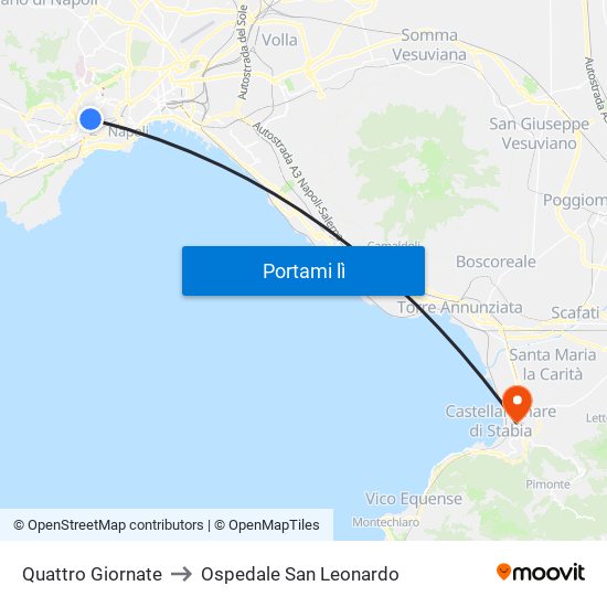 Quattro Giornate to Ospedale San Leonardo map