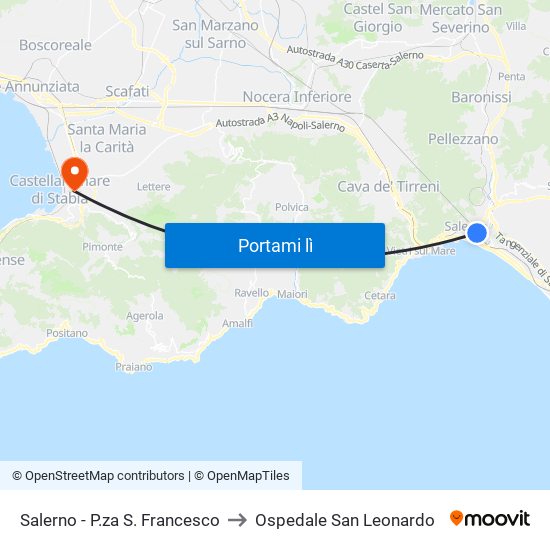 Salerno - P.za S. Francesco to Ospedale San Leonardo map