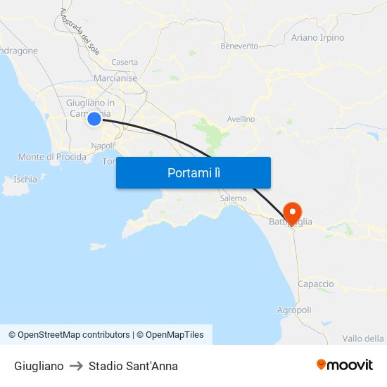 Giugliano to Stadio Sant'Anna map