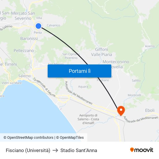 Fisciano (Università) to Stadio Sant'Anna map