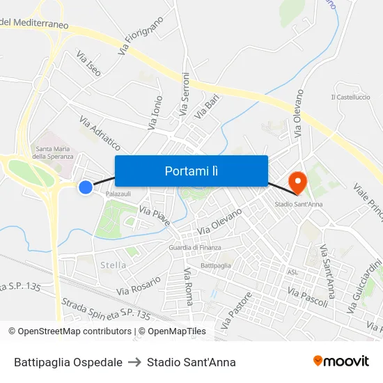 Battipaglia Ospedale to Stadio Sant'Anna map