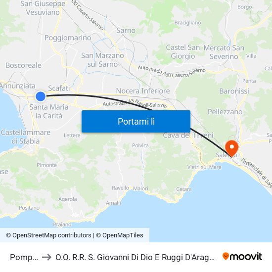 Pompei to O.O. R.R. S. Giovanni Di Dio E Ruggi D'Aragona map