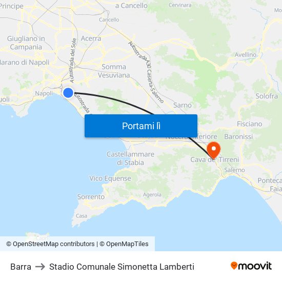 Barra to Stadio Comunale Simonetta Lamberti map