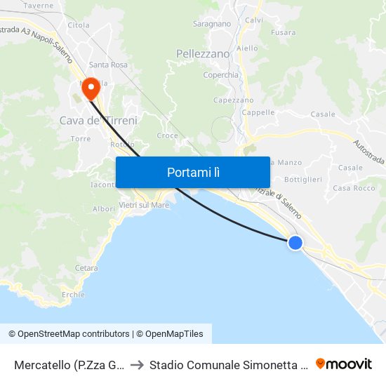 Mercatello (P.Zza Grasso) to Stadio Comunale Simonetta Lamberti map