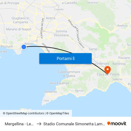 Mergellina - Leone to Stadio Comunale Simonetta Lamberti map