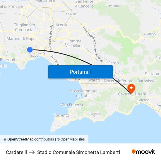 Cardarelli to Stadio Comunale Simonetta Lamberti map