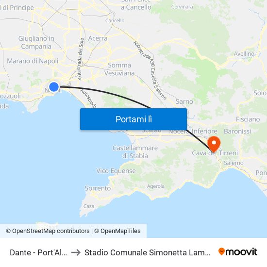 Dante - Port'Alba to Stadio Comunale Simonetta Lamberti map