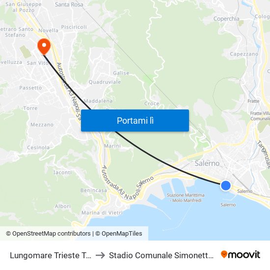 Lungomare Trieste Tribunale to Stadio Comunale Simonetta Lamberti map