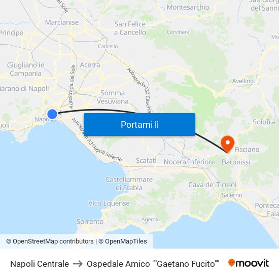 Napoli Centrale to Ospedale Amico ""Gaetano Fucito"" map