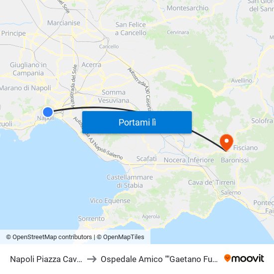 Napoli Piazza Cavour to Ospedale Amico ""Gaetano Fucito"" map