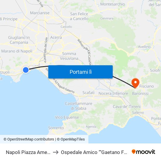 Napoli Piazza Amedeo to Ospedale Amico ""Gaetano Fucito"" map