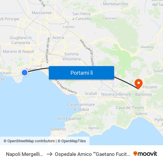 Napoli Mergellina to Ospedale Amico ""Gaetano Fucito"" map