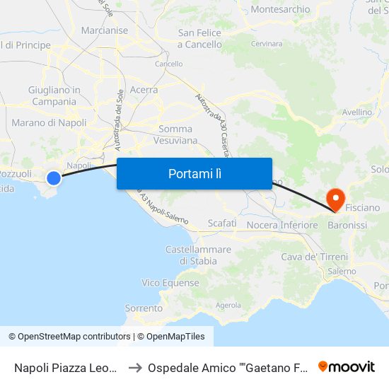 Napoli Piazza Leopardi to Ospedale Amico ""Gaetano Fucito"" map