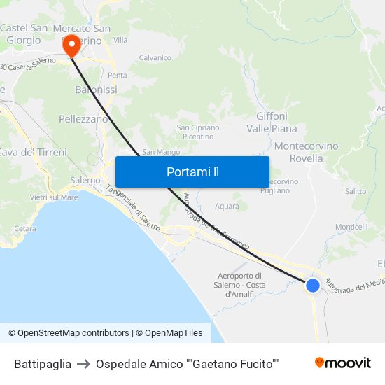 Battipaglia to Ospedale Amico ""Gaetano Fucito"" map