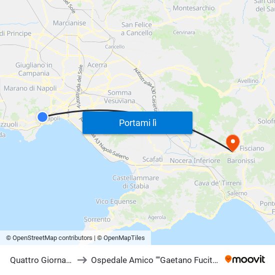 Quattro Giornate to Ospedale Amico ""Gaetano Fucito"" map