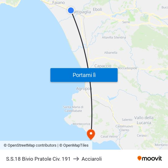 S.S.18 Bivio Pratole Civ. 191 to Acciaroli map