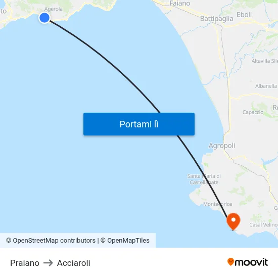 Praiano to Acciaroli map