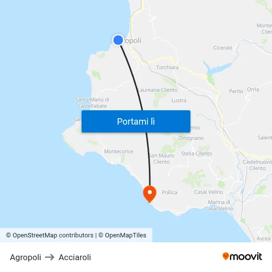 Agropoli to Acciaroli map