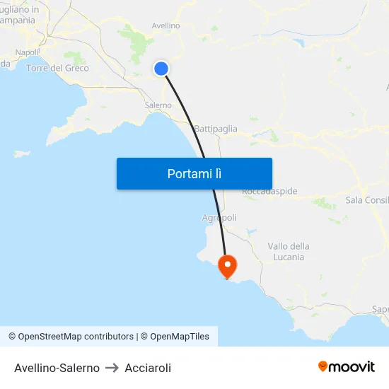 Avellino-Salerno to Acciaroli map