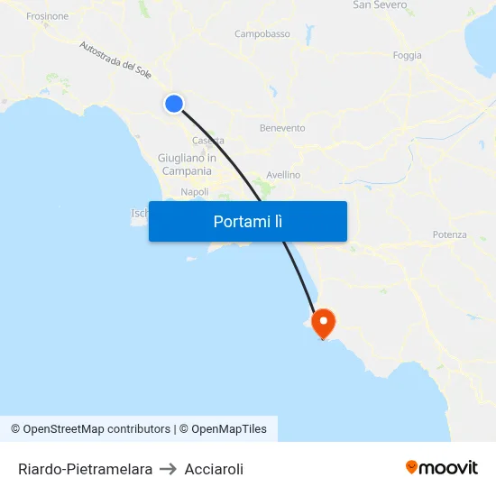 Riardo-Pietramelara to Acciaroli map