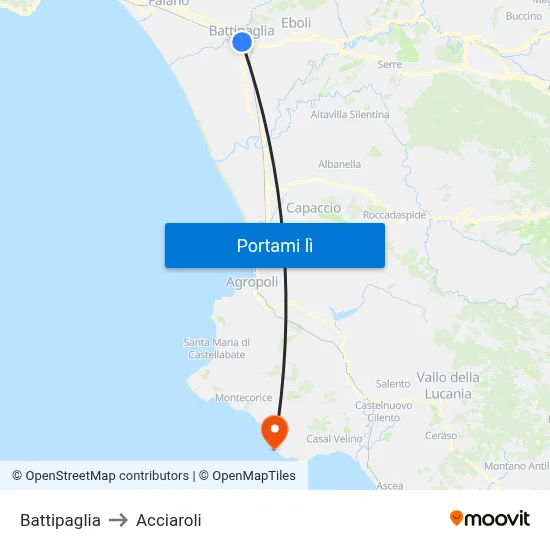 Battipaglia to Acciaroli map