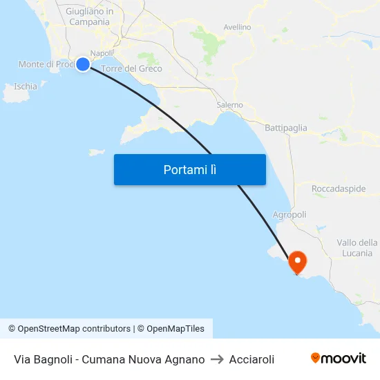 Via Bagnoli - Cumana Nuova Agnano to Acciaroli map