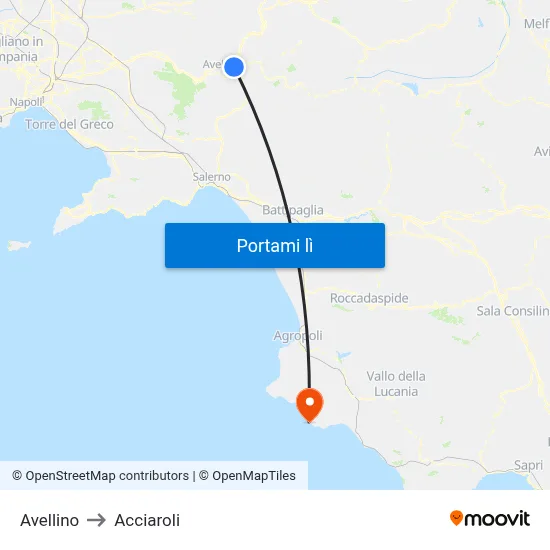 Avellino to Acciaroli map