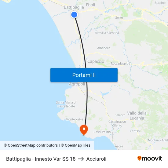 Battipaglia - Innesto Var SS 18 to Acciaroli map
