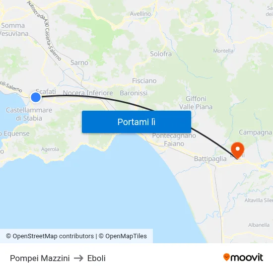 Pompei Mazzini to Eboli map
