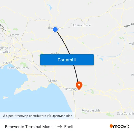 Benevento Terminal Mustilli to Eboli map