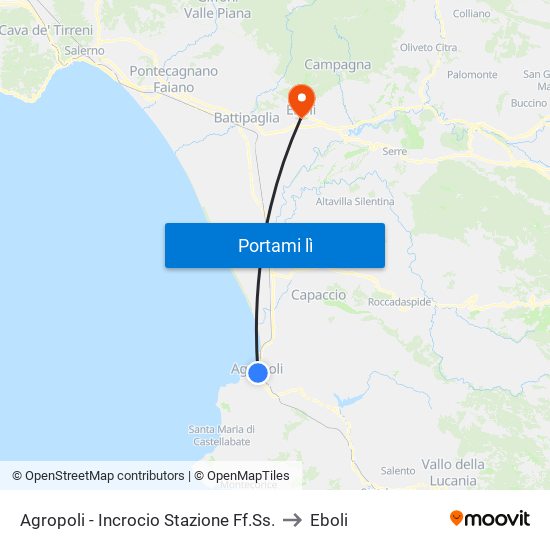 Agropoli - Incrocio Stazione Ff.Ss. to Eboli map