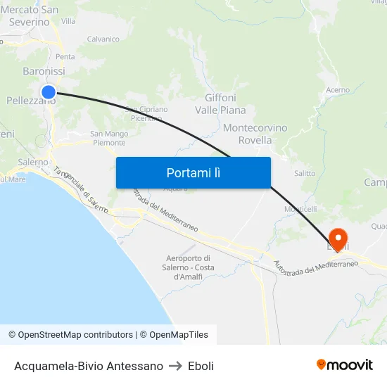 Acquamela-Bivio Antessano to Eboli map