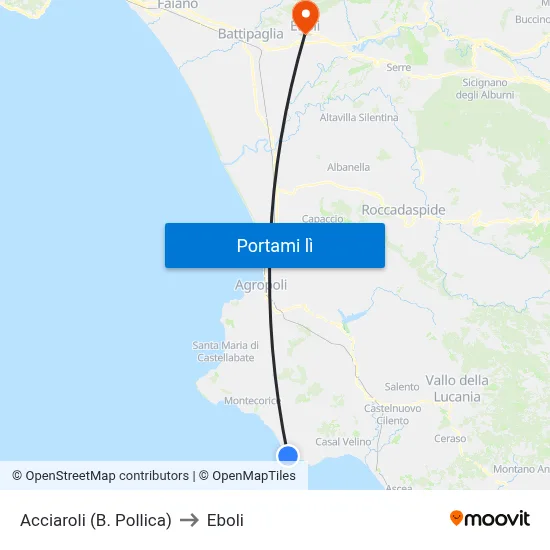 Acciaroli (B. Pollica) to Eboli map
